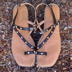 Rouge Helium Black Sandals w/ Gold Starburst Studs. Size 9. EUC